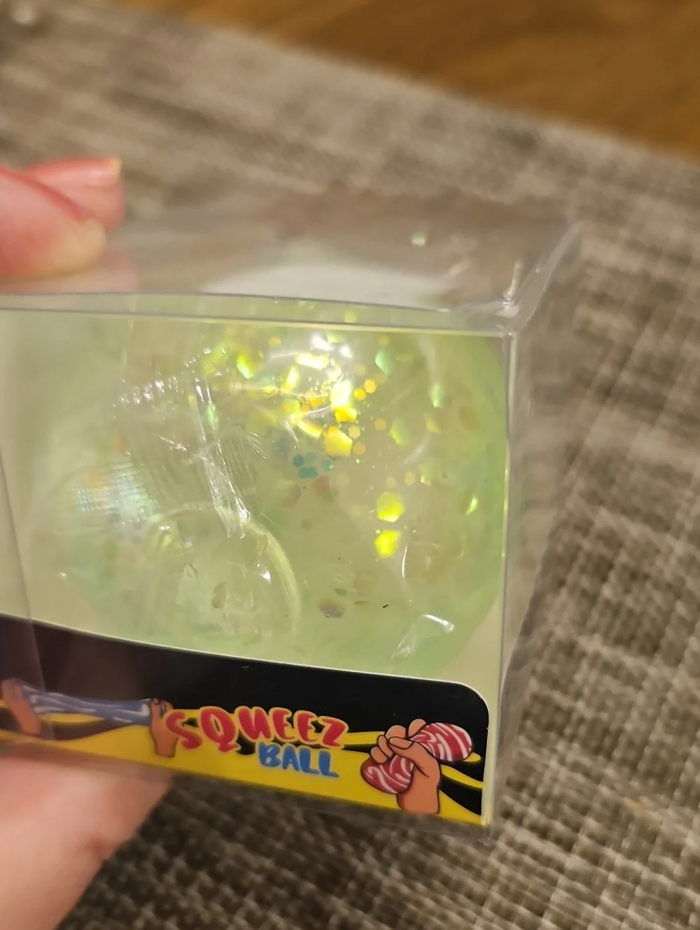 Squeez Ball Glitter Squeeze Ball Toy in Green & Yellow NWT